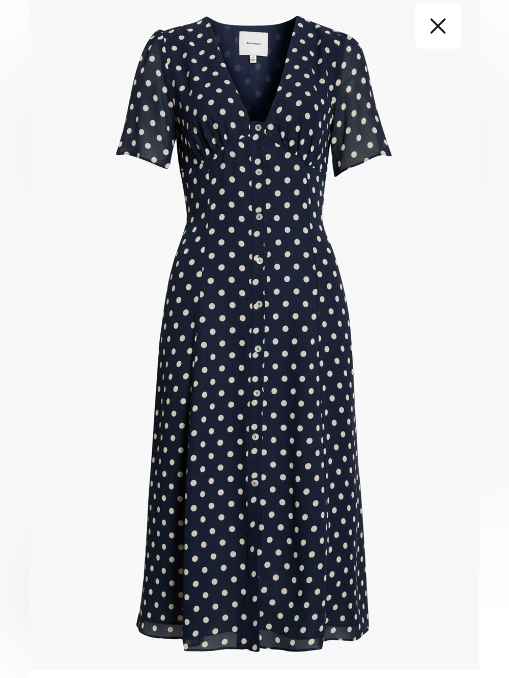 Reformation Navy and White Polka Dot Maxi Dress